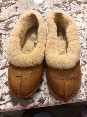 UGG Chestnut Suede Shearling-Trim Slip-Ons